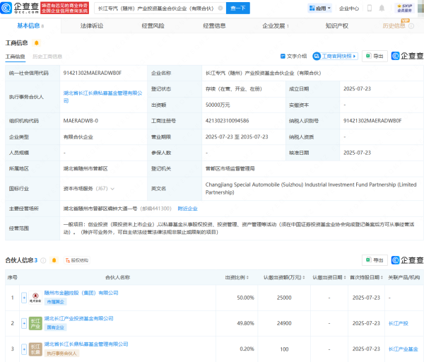 牛小散 长江专汽产业投资基金成立，出资额5亿